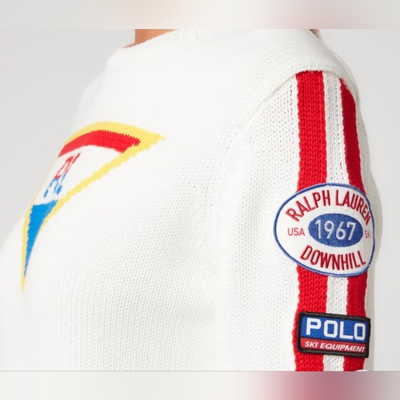 $268 Ralph Lauren Ski Logo Graphic Cotton Sweater Women's M Patch 1967 Downhill - Picture 5 of 13